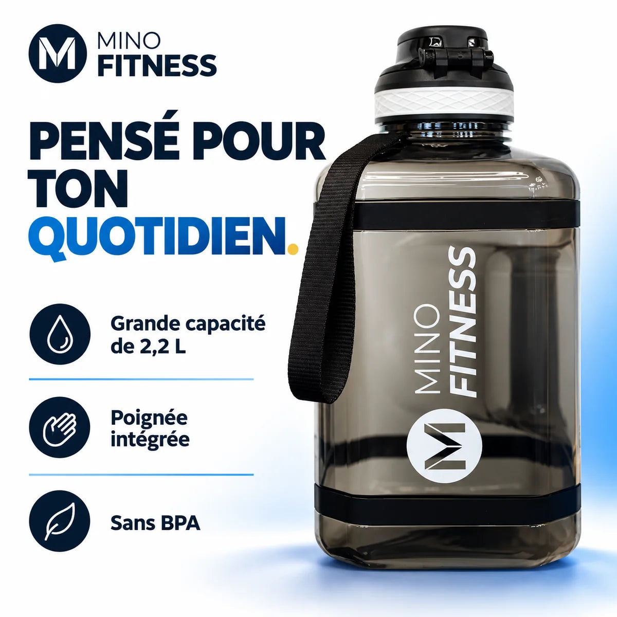 Mino Fitness – Mug 2,2 L | Bouteille d’eau grand format