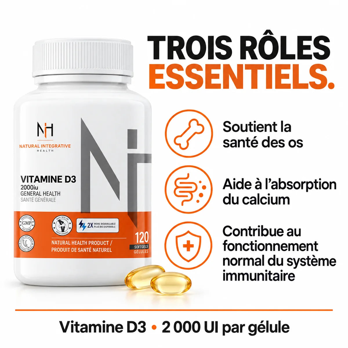 NIH Vitamine D3 2000 UI – 120 gélules