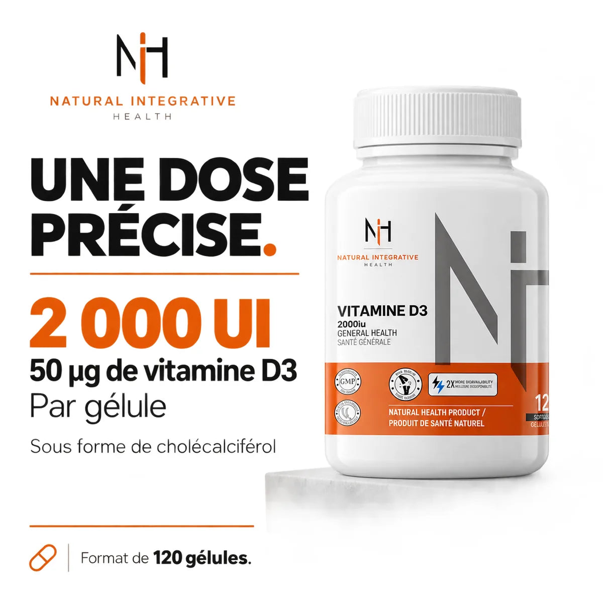 NIH Vitamine D3 2000 UI – 120 gélules