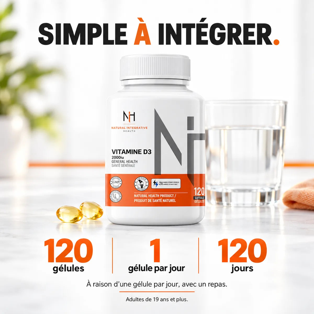 NIH Vitamine D3 2000 UI – 120 gélules
