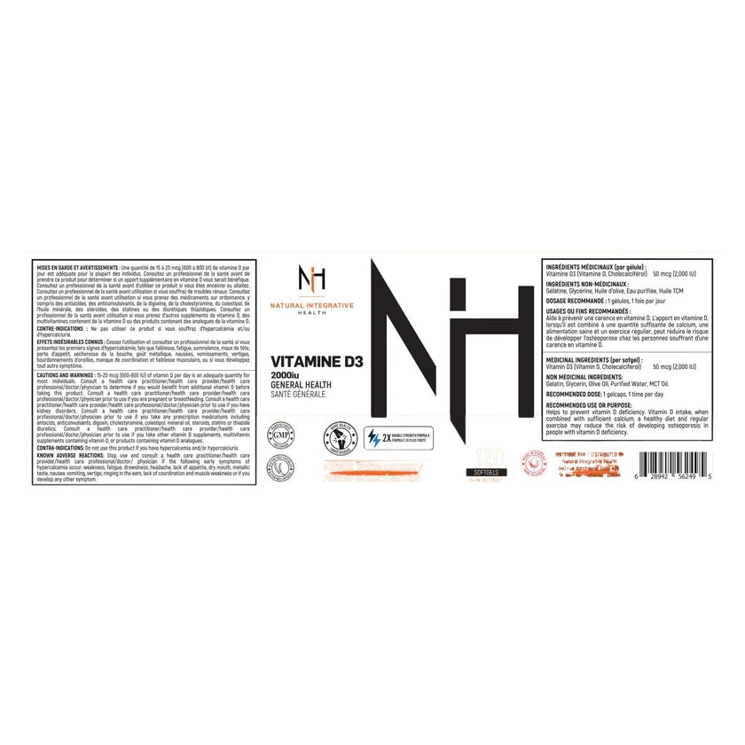 NIH Vitamine D3 2000 UI – 120 gélules